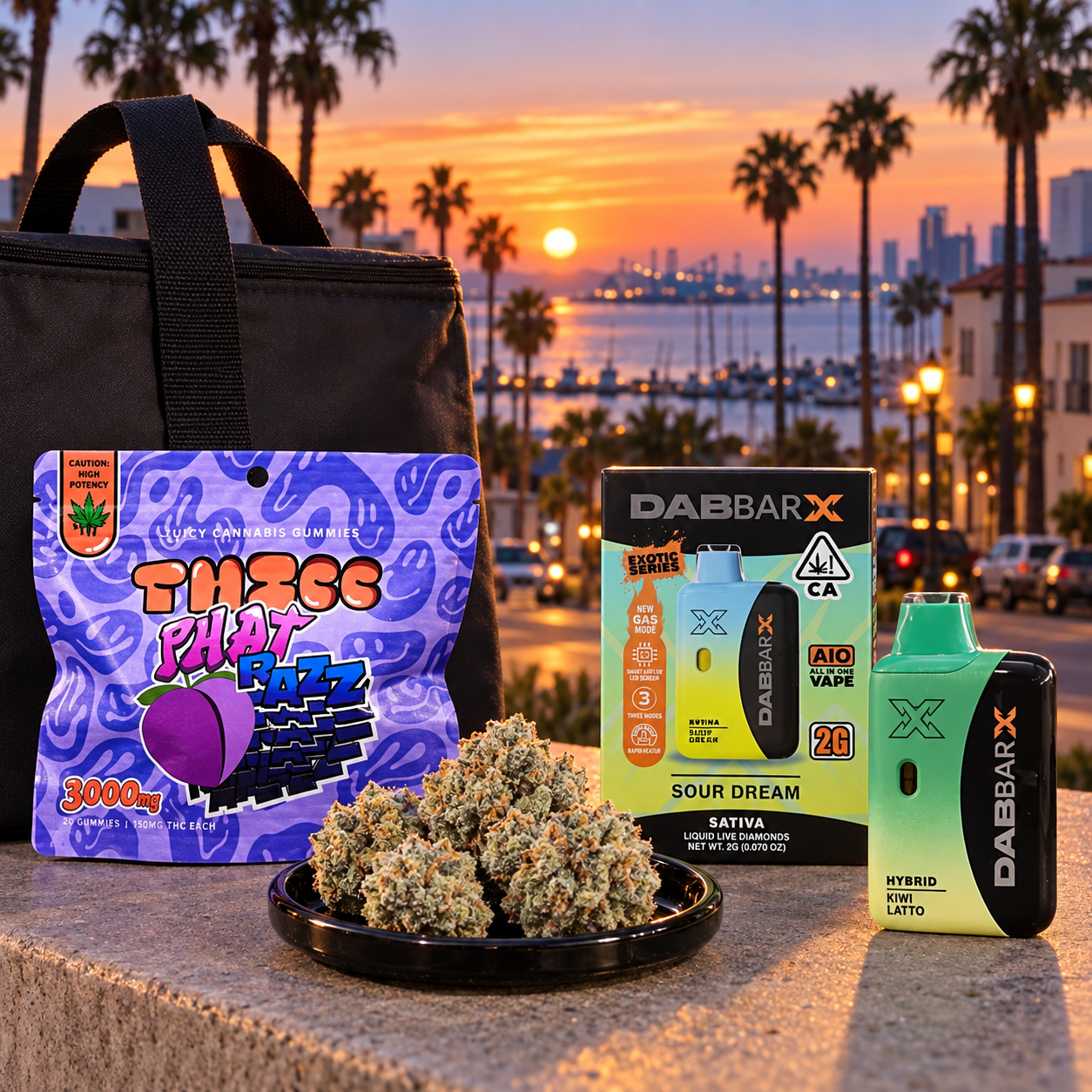 Curated fall cannabis delivery order with flower, gummies, and warm seasonal styling
